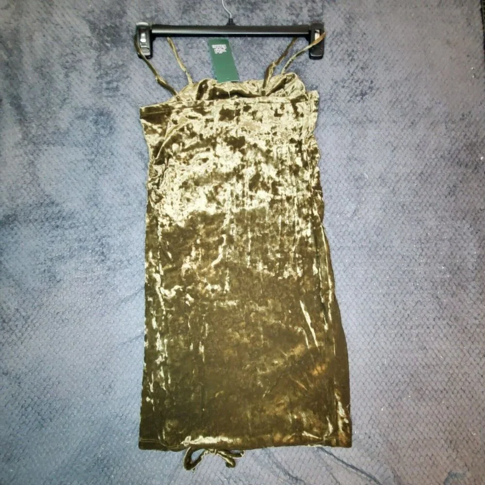 Wild Fable Women's Ruched Slip Dress Spaghetti Straps Stretch Olive Medium - Picture 7 of 11